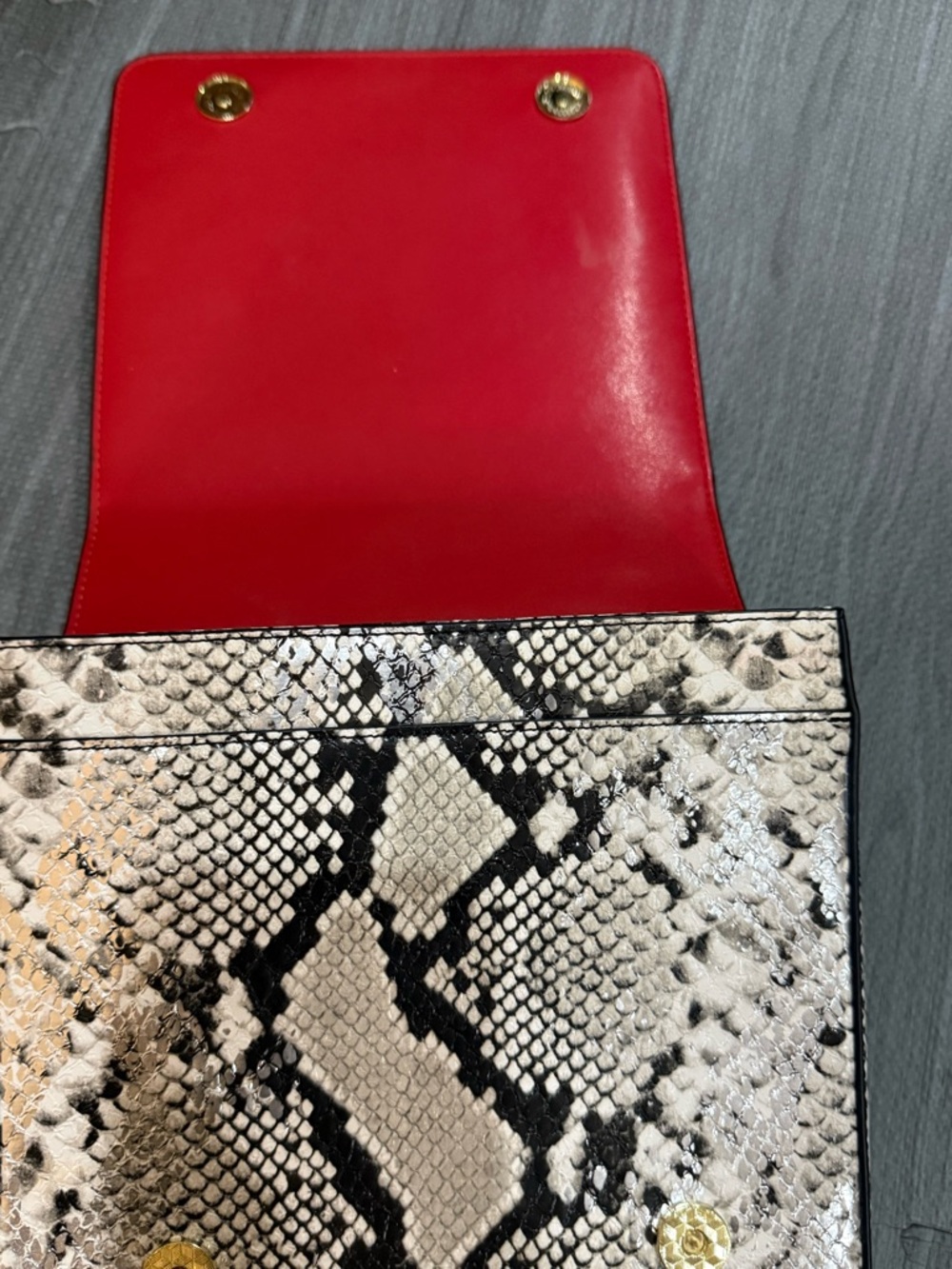 Structured Snake-Print Top Handle Satchel in Cream & Black - Picture 3 of 6